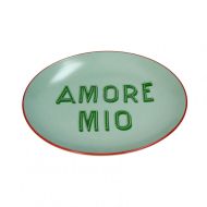 Порцеланово плато Amore Mio – овална форма, розов цвят и релефен надпис