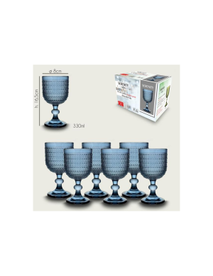 Комплект чаши за вино от синьо стъкло "SERENITY", 6бр.